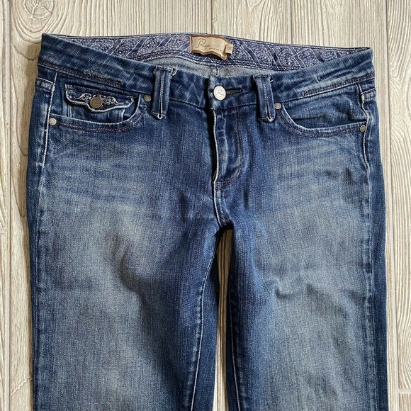Paige Pico Bootcut Jeans Womens 30 x 30 Med Wash Sretch Made in USA Flap Pockets - Picture 1 of 12